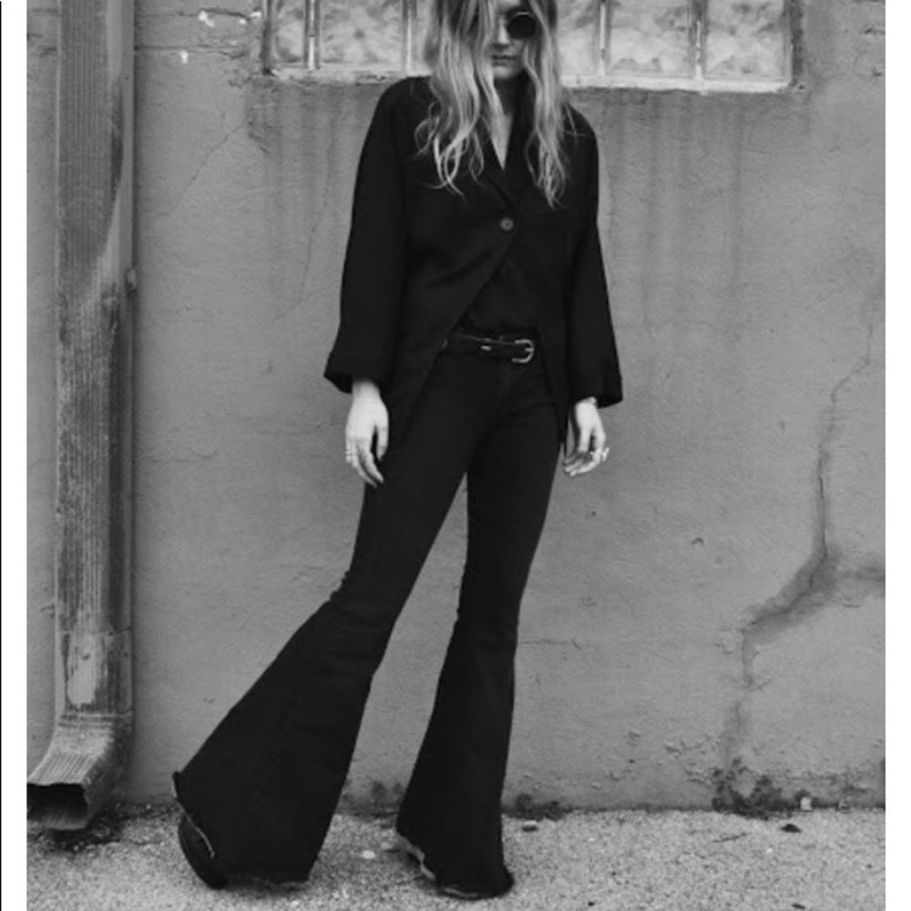 Free People Black Denim Super Flare Bellbottoms 24